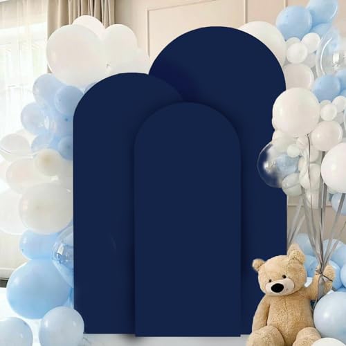 FANPROMS Navy Arch Cover Set of 3 Wedding Arch Cover Spandex Arch Backdrop Cover Chiara Round Top Arch Cover Backdrop Fabric 5FT 6FT 7FT Arch Covers Stretchy Backdrop for Baby Shower Decorative Supply