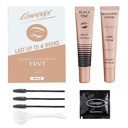 Lomansa Lash Tint Kit Eyebrow Tint Black Instant Natural Results Professional Eyelash Tint Kit Lasts Up to 4 Weeks for Salon Home Use