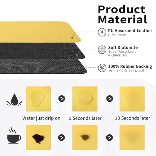 HotLive Coffee Mat - Coffee Bar Mat for Countertops | Coffee Bar Accessories Fit Under Coffee Maker Espresso Machine | Absorbent Hide Stain Rubber Backed Dish Drying Mat for Kitchen Counter Yellow