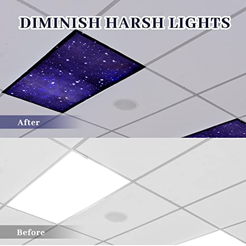 4 Pack Fluorescent Light Covers Magnetic Light Cover Fluorescent Light Shade Panel Ceiling Light Covers Magnetic Light Filters for Office Classroom Home Drop Ceiling 4 x 2 Feet (Starry Sky)