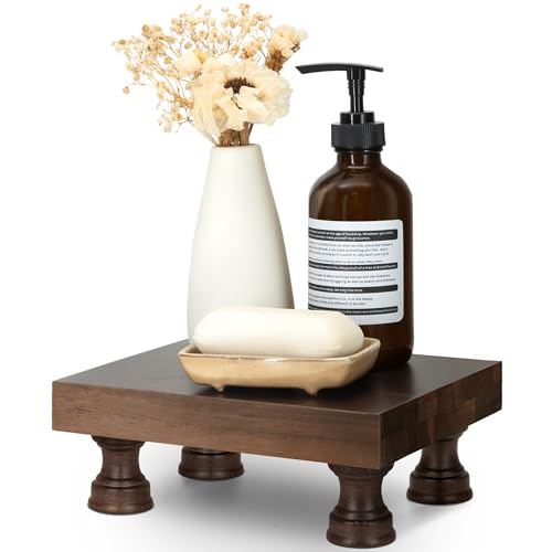 EOSAHR Decorative Display Risers for Farmhouse Decor - Acacia Wood Risers Display Stands for Bathroom Counter Organizer & Kitchen Sink Organizer (Brown Acacia Wood)