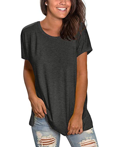 Saloogoe Shirts for Women Short Sleeve Tshirts Round Neck Tops Grey XL