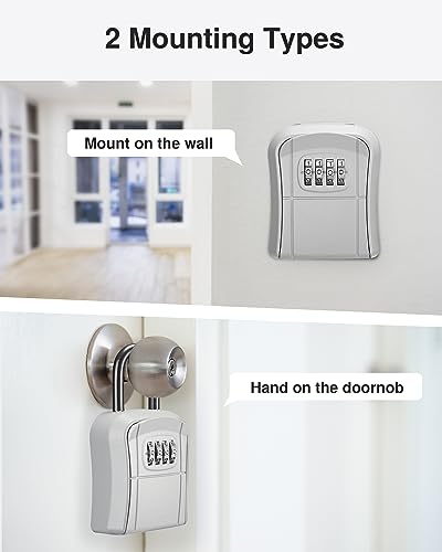 Puroma Key Lock Box Portable Combination Lockbox Wall-Mounted Storage Box for House Keys Resettable Code Safe Security Home Office Apartment Spare (1 Pack Silver) Medium Capacity (LB129C)