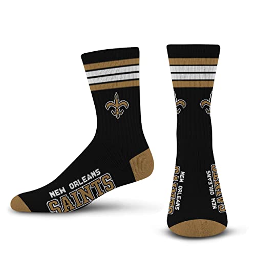 For Bare Feet New Orleans Saints 4 Stripe Deuce Crew Socks Men's Size Medium 5-10