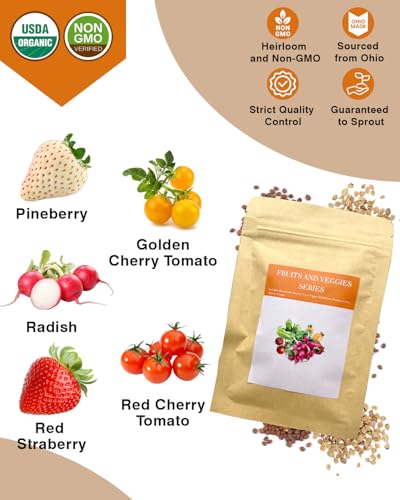 Red Strawberry and Pineberry Seed Pod Kit for AeroGarden idoo Ahopegarden MUFGA with Strawberry Pineberry Radish Red/Golden Harvest Cherry Tomato - Compatible with All Hydroponics (7-Pod)