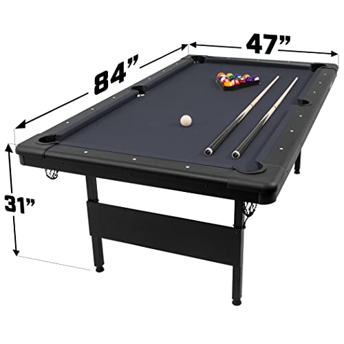 GoSports 6 ft or 7 ft Billiards Table - Portable Pool Table - Includes Full Set of Balls 2 Cue Sticks Chalk and Felt Brush; Choose Your Size and Color