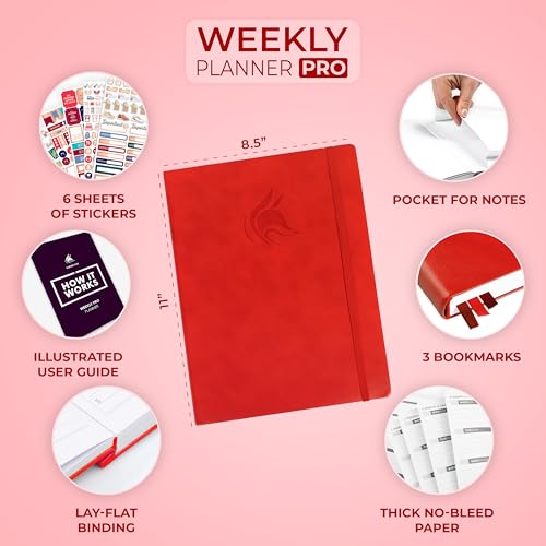 Clever Fox Planner PRO – Weekly & Monthly Life Planner to Increase Productivity Time Management and Hit Your Goals 8.5x11″ (Red)