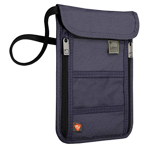 Lewis N. Clark RFID Blocking Stash Neck Wallet Travel Pouch + Passport Holder for Women & Men Navy