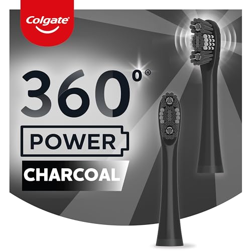 Colgate 360 Power Charcoal Replacement Toothbrush Heads Works with Any Colgate 360 Battery Toothbrush Features Soft Bristles and a Rubber Polisher on Each Replacement Head 2 Pack