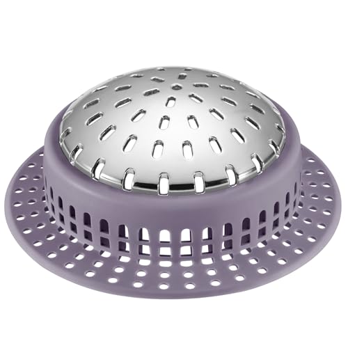 Aluvor Drain Hair Catcher Upgraded Drain Catcher with Silicone Designed for Regular Drains Catch Hair Easily Without Slowing Drainage Prevent Clogging-Purple