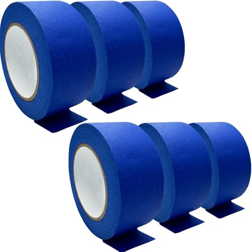 Professional Painters Tapes (6 Rolls) Blue Masking Tape Painting Paper Tape Protects Surfaces No Residue Painter's Tape for Wall Painting Artist Paint Canvas Edging 1.88 Inches x 60.1 Yards