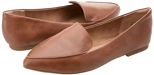 Amazon Essentials Women's Loafer Flat Chestnut Brown Faux Leather 8