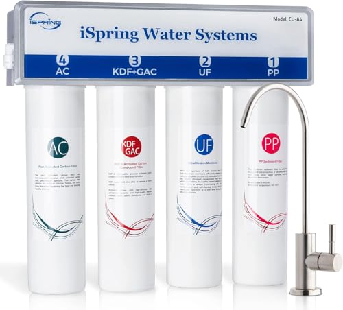 iSpring CU-A4 4-Stage Compact High Efficiency Under Sink/Inline Drinking Water Filter System for Sink Refrigerator and RV - Removes Bacteria Giardia Lead Arsenic