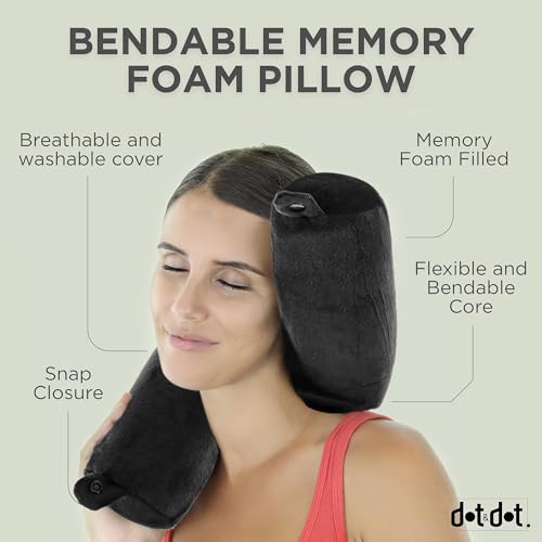 Dot&Dot Twist Memory Foam Travel Pillow for Neck Chin Lumbar and Leg Support - Neck Pillows for Sleeping Travel Airplane for Side Stomach and Back Sleepers - Adjustable Bendable Roll Pillow