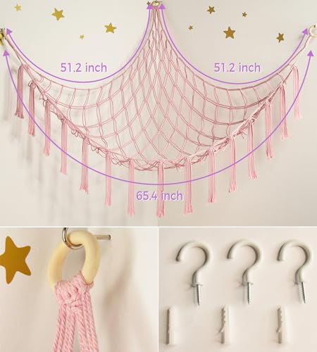 mirolam Stuffed Animal Storage Hammock Net - Toy Hammock Net for Stuffed Animals Corner - Hanging Stuff Animal Organizer Holder Large Pink Baby Nursery Room Decor BabyPink SAS-BF-LA1