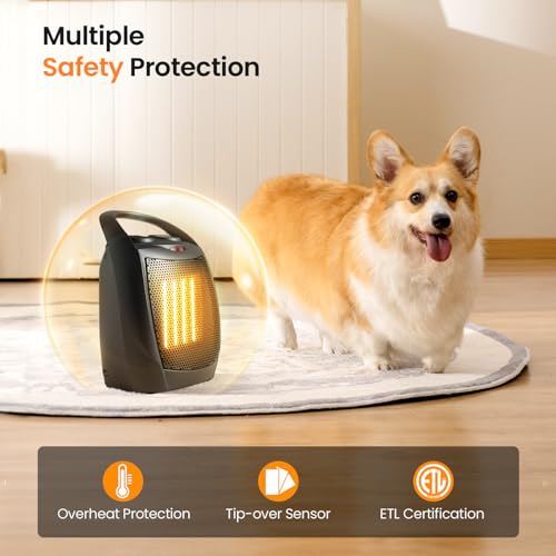 Kismile Small Electric Space Heater Ceramic Space Heater Portable Heater Fan for Office with Adjustable Thermostat and Overheat Protection ETL Listed for Kitchen 750W/1500W 10 Inch