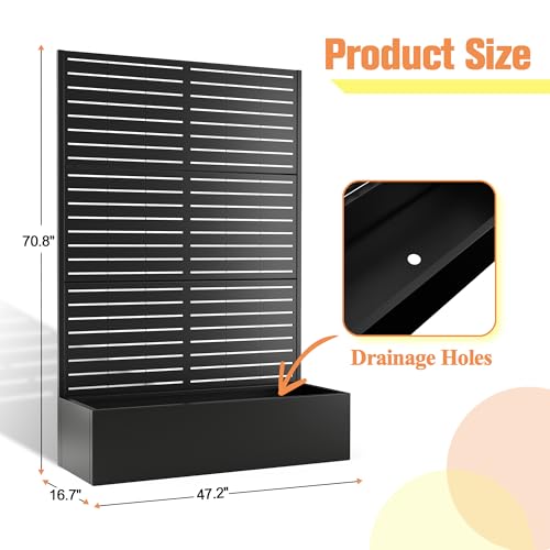 Metal Planter Box with Trellis Raised Garden Bed with Trellis 71\"x47\"x16\" Trellis with Planter Box & Privacy Screen Metal Planter Box for Climbing Plants Vegetable Vines(Black Louvered)