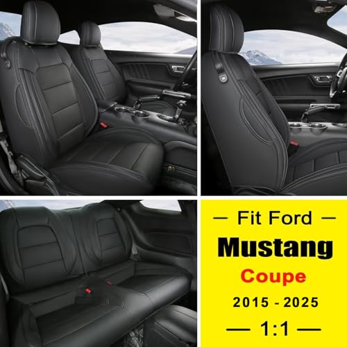 GIANT PANDA Customized Full Set Car Seat Covers Fit Ford Mustang Coupe Hardtop 2015 2016 2017 2018 2019 2020 2021 2022 2023 2024 2025- (Black)