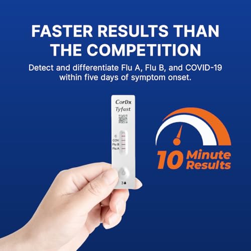 CorDx Tyfast at-Home Flu A/B and COVID-19 Rapid Test Kit Easy Accurate Fast Results in 10 Minutes 4 Tests.