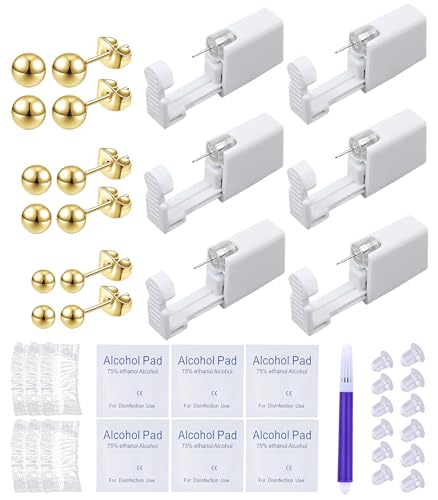 VitaCool Ear Piercing Kit Disposable Ear Cartilage Piercing Gun Kit with Sterile Multi-Sized CZ Studs Easy and Safe Earring Self Piercing Kit for Yourself Use at Home (Style E-Ball-2/3/4mm-)