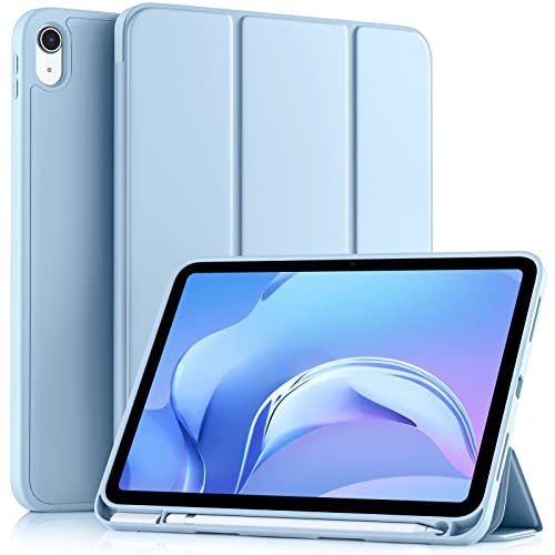 Akkerds Compatible with iPad 10th Generation Case 10.9 Inch 2022 with Pencil Holder Slim Trifold Stand Protective Cover with Soft TPU Back for iPad Case 10th Generation Auto Sleep/Wake Sky Blue