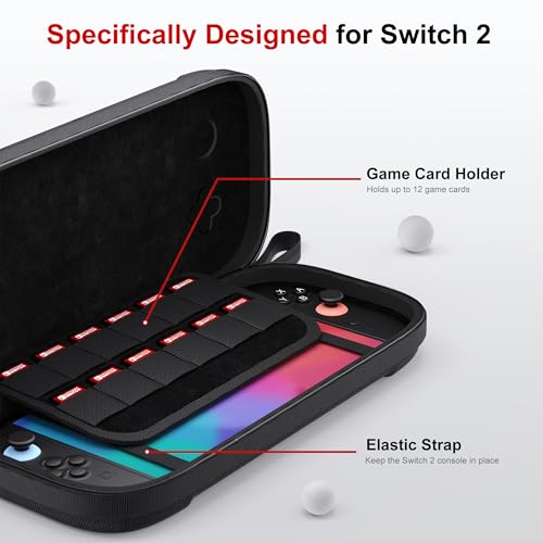 Slim Carrying Case for Nintendo Switch 2 2025 Travel Hard Shell Case with 12 Game Card Slots Protective Bag for Switch 2 Console & Games Accessories Black
