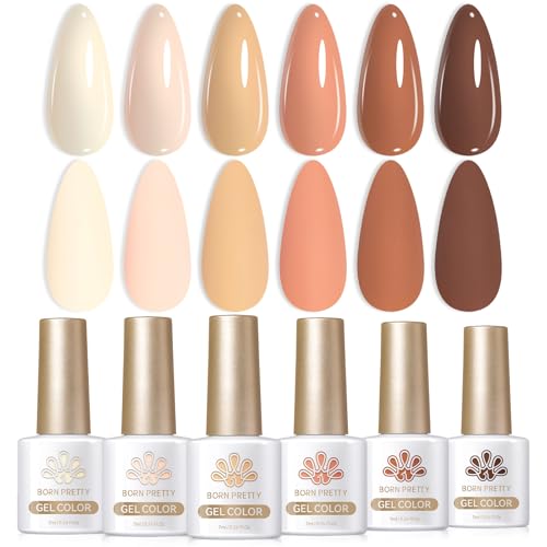Born Pretty Nude Gel Nail Polish Brown Neutral Nude Pink Gel Polish Skin Tones Collection Soak Off LED Gel Nail Kit Manicure DIY Home cream cocoa