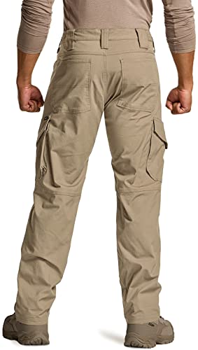 CQR Men's Flex Ripstop Tactical Pants Water Resistant Stretch Cargo Pants Lightweight EDC Hiking Work Pants Dura Flex Mag Pocket Alamo Khaki 40W x 30L