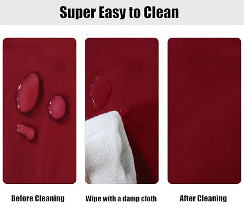 LUSHVIDA Round Waterproof Table Cover Elastic Tablecloth Vinyl Fitted Table Cover Elastic Edged Plastic Table Cover Fits Tables up to 36\"-44\" R Burgundy