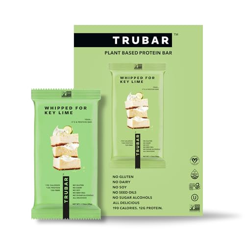 TRUBAR Vegan Protein Bar Whipped for Key Lime Gluten Free Plant Based Protein Dairy Free Non GMO Soy Free No Sugar Alcohols 12G Protein 12G Fiber 23G Carb on the Go Snack Bars 12 CT