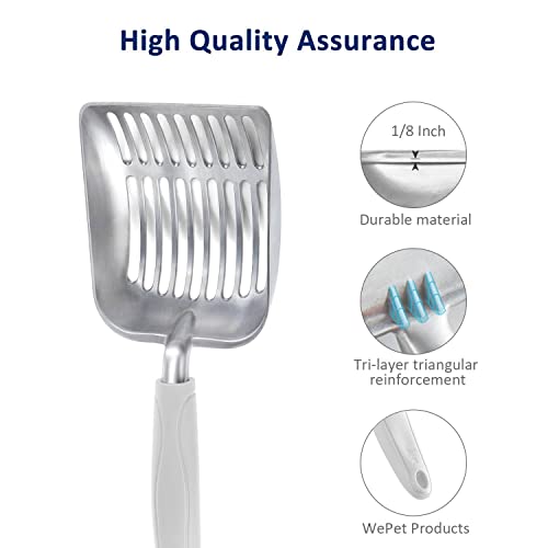 WePet Cat Litter Scoop Aluminum Alloy Sifter Kitty Metal Scooper Deep Shovel Long Handle Poop Sifting Kitten Pooper Lifter Durable Heavy Duty for Litter Box