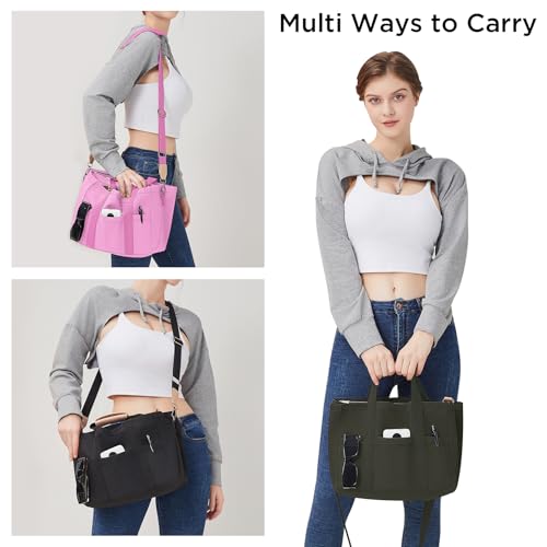 JIECH Canvas Tote Bag with Multi Pockets Crossbody Tote Bag for Women Shoulder Handbag Everything Tote Bag with Compartments