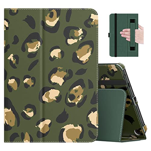 MoKo Case Fits Amazon Kindle Fire HD 8 & 8 Plus Tablet (12th Generation/10th Generation 2024/2022/2020 Release) 8\" Slim Folding Stand Cover with Auto Wake/Sleep Dark Green Leopard