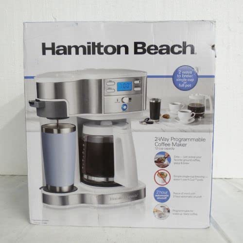 Hamilton Beach 2-Way 12 Cup Programmable Drip Coffee Maker & Single Serve Machine Glass Carafe Auto Pause and Pour White (49933)