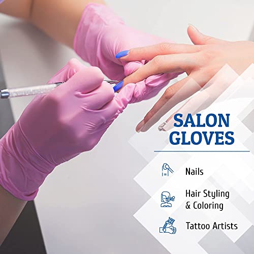 Hand-E Touch Pink Nitrile Disposable Gloves Small 100 Count - Esthetician Nail Tech Microblading Hair Dye & Stylist Salon Cleaning Gloves - Latex Free Gloves