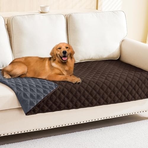 Smiry Waterproof Dog Blanket Reversible Dog Bed Cover Pet Blanket Soft Couch Cover for Dogs Washable Bed Couch Sofa Furniture Protector for Puppy Cat Kids (30\"x70\" Chocolate/Dark Grey)