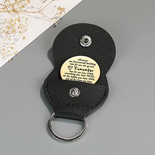 MIXJOY Little Pocket Hug Token Positive Affirmations Keepsake Cancer Survivor Recovery Celebrate Sobriety Support Cheer Up Gifts for Men Thinking of You Gift with PU Leather Keychain (Gold)