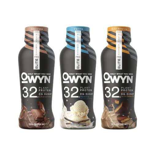 OWYN Only What You Need Pro Elite Vegan High Protein Keto Shake 32g Protein 9 Amino Acids Omega-3 Prebiotics Superfoods Greens for Workout and Recovery 0g Net Carbs Zero Sugar (Variety 12 Fl Oz (Pack of 12))