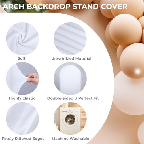 Babenest 5Ft White Wedding Arch Cover Spandex Fitted Arch Backdrop Cover for Photography Round Top Chiara Stand Cover for Party Ceremony Birthday Baby Shower Anniversary Decoration