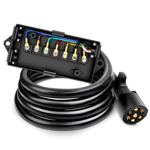 8FT 7-Way Plug Inline Trailer Cord With 7-Gang Junction Box