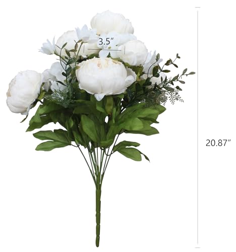 Duovlo Artificial Peony Silk Flowers Fake Flowers Vintage Wedding Home Decoration Pack of 1 (Spring Milk White)