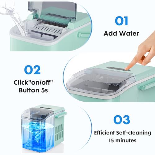 OLIXIS Portable Ice Machine Maker Countertop with Handle Ice Cube Maker 9 Cubes in 6 Mins 26.5lbs/24Hrs 2 Sizes of Bullet Ice Ice Scoop Basket for Home Kitchen Office Green