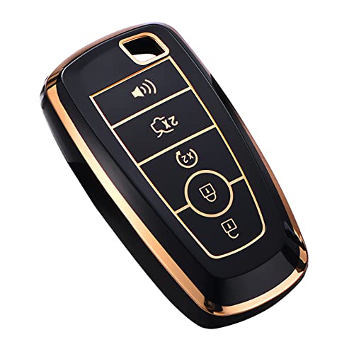 Cacacar for Ford Key Fob Cover for Explorer Bronco Escape Edge Expedition Mustang F150 Fusion Ranger Lincoln Premium Soft TPU Full Protection Key Case Remote Key Holder (Black)