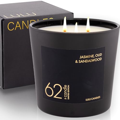 Lulu Candles | Jasmine Oud & Sandalwood| Luxury Scented Soy Jar Candle | Hand Poured in The USA | Highly Scented Long Lasting (62 Oz. - XXLarge)