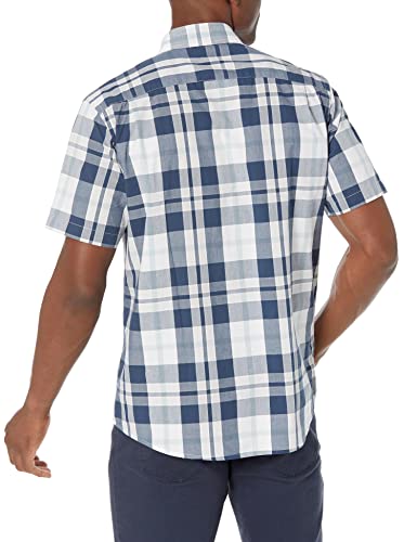 Amazon Essentials Men's Regular-Fit Short-Sleeve Plaid Shirt Shirt -White/Navy Large Plaid XX-Large