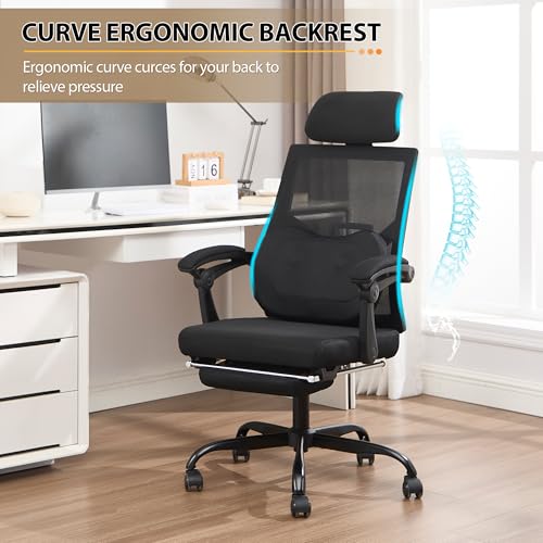 Qulomvs Ergonomic Office Chair with Massage&Heated Lumbar Support Kneading Massage Office Chair with Foot Rest Reclining Home Office Desk Chair 90-135 Adjustable Mesh Computer Desk Chair with Wheels