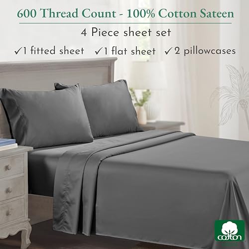 California Design Den 600 Thread Count Cotton Sateen Sheets for Deluxe Comfort