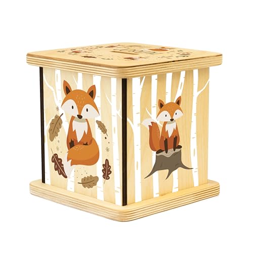 Wooden Piggy Bank for Kids and Adults Personalized Gift Handmade in USA by BloomOwl Custom Piggy Bank Personalized Banks for Kids Gifts for Baby Boys and Girls (Woodland Friends) (Woodland- Fox)