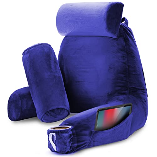 Nestl Reading Pillow Large Bed Pillow Back Pillow for Sitting in Bed Shredded Memory Foam Chair Pillow Reading & Bed Rest Pillows Royal Blue Back Pillow for Bed Bed Chair Arm Pillow with Pockets