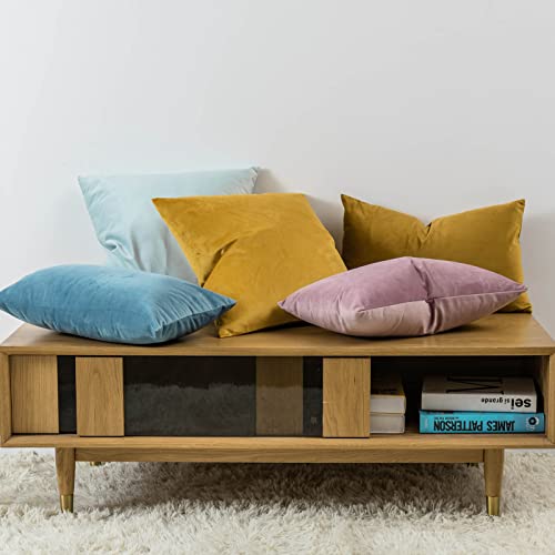 JUSPURBET Mustard Yellow Velvet Throw Pillow Covers 16x16 Inches Set of 2 with Zipper Decorative Soft Solid Pillow Covers for Couch Bed Sofa